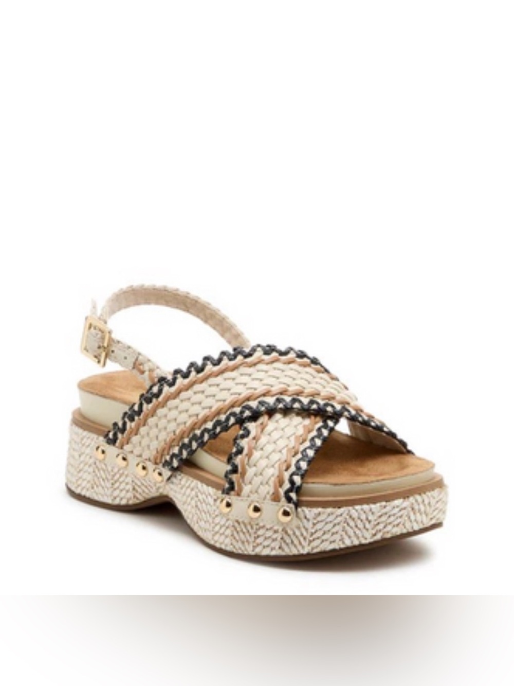 Kelsi Dagger Beige and Black Woven Platform Slingback Sandal